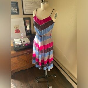 1980s Vintage Sundress Chevron Stripe New Wave Disco Dress.
